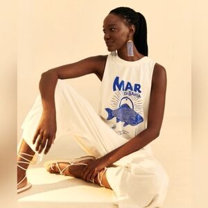 New Farm Rio & Pitta White Mar Da Bahia Organic Cotton Jumpsuit, size M